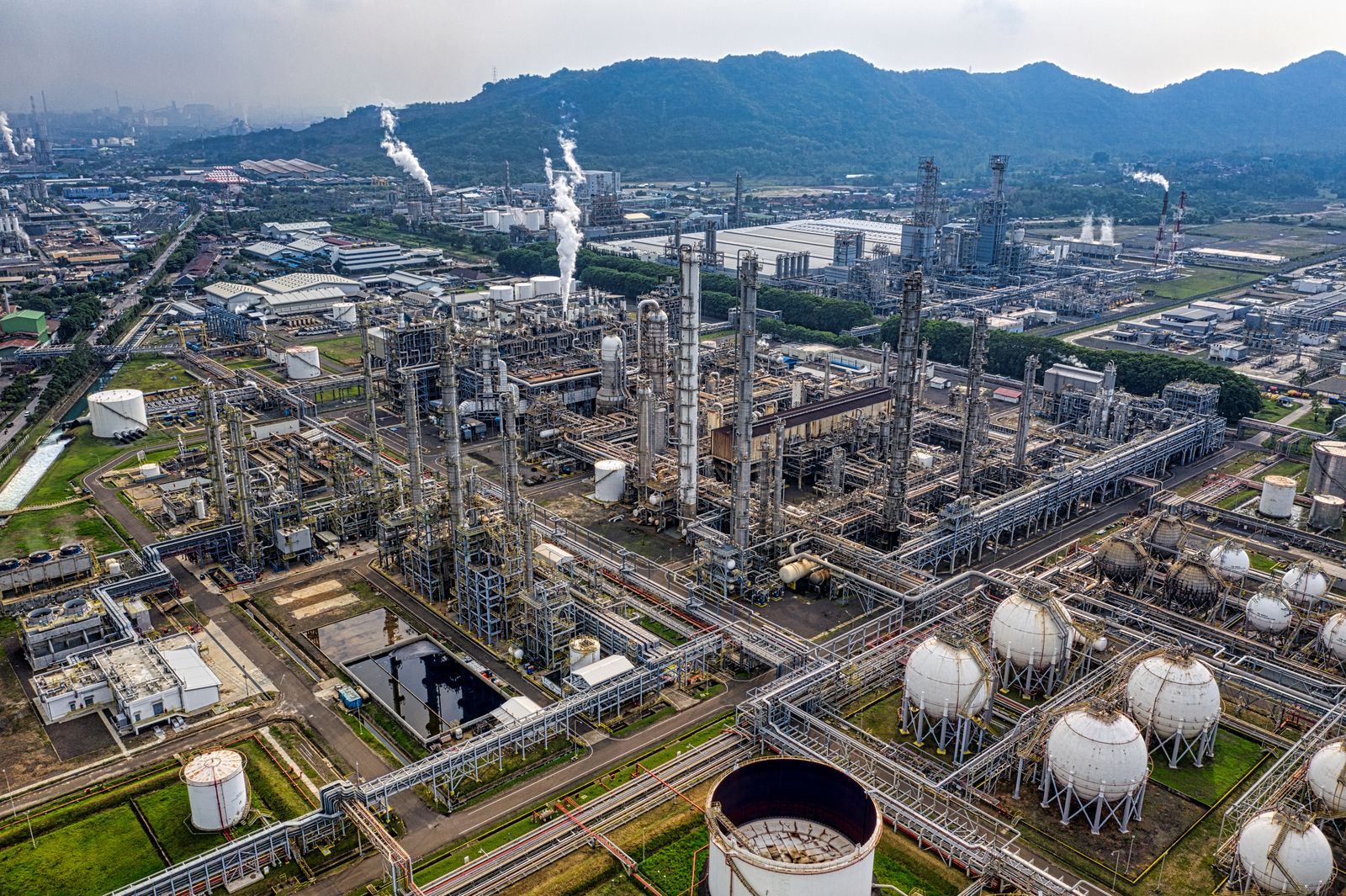 Aerial view of a large industrial processing complex