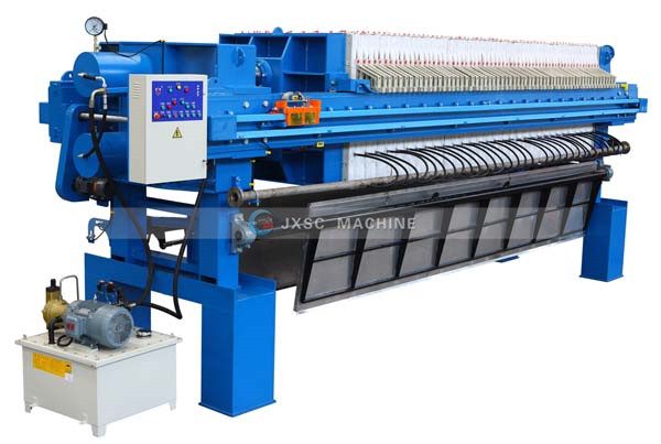 Filter press used to dewater ceramic slip and glaze sludge