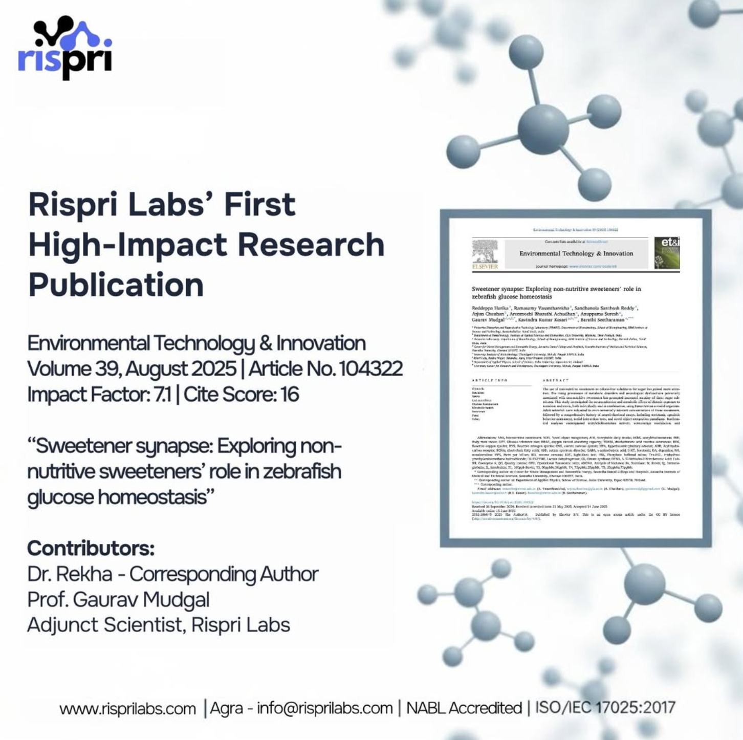 Rispri Labs' first high-impact research publication: Sweetener synapse, Environmental Technology & Innovation, Vol. 39, 2025